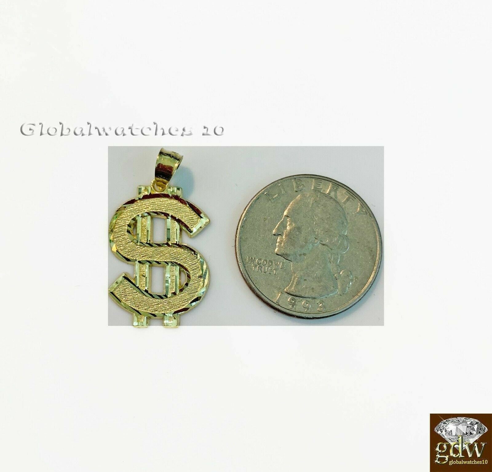 10k Gold Charm Pendant Dollar Money Sign with Franco Chain in 20 22 24 26 Inch