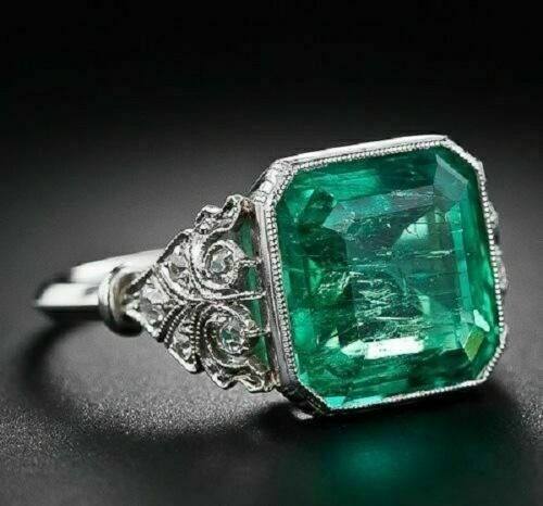 4.90 Ct Natural Emerald Art Deco Vintage Engagement Ring 925 Sterling Silver