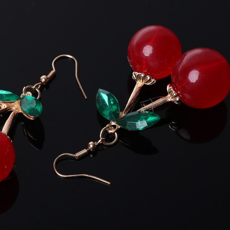 Korean Sweet Fashion Youth Girl Student Fruit Cherry Earrings for Fresh and Simp