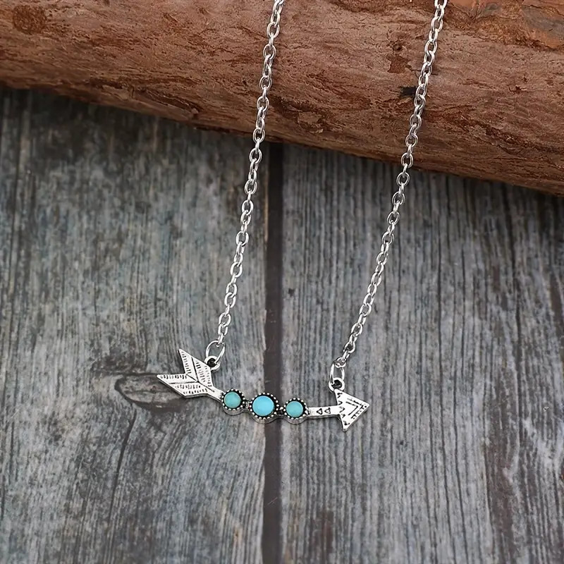 Turquoise Arrow Necklace Jewelry Vintage-Silvery Native Pendant
