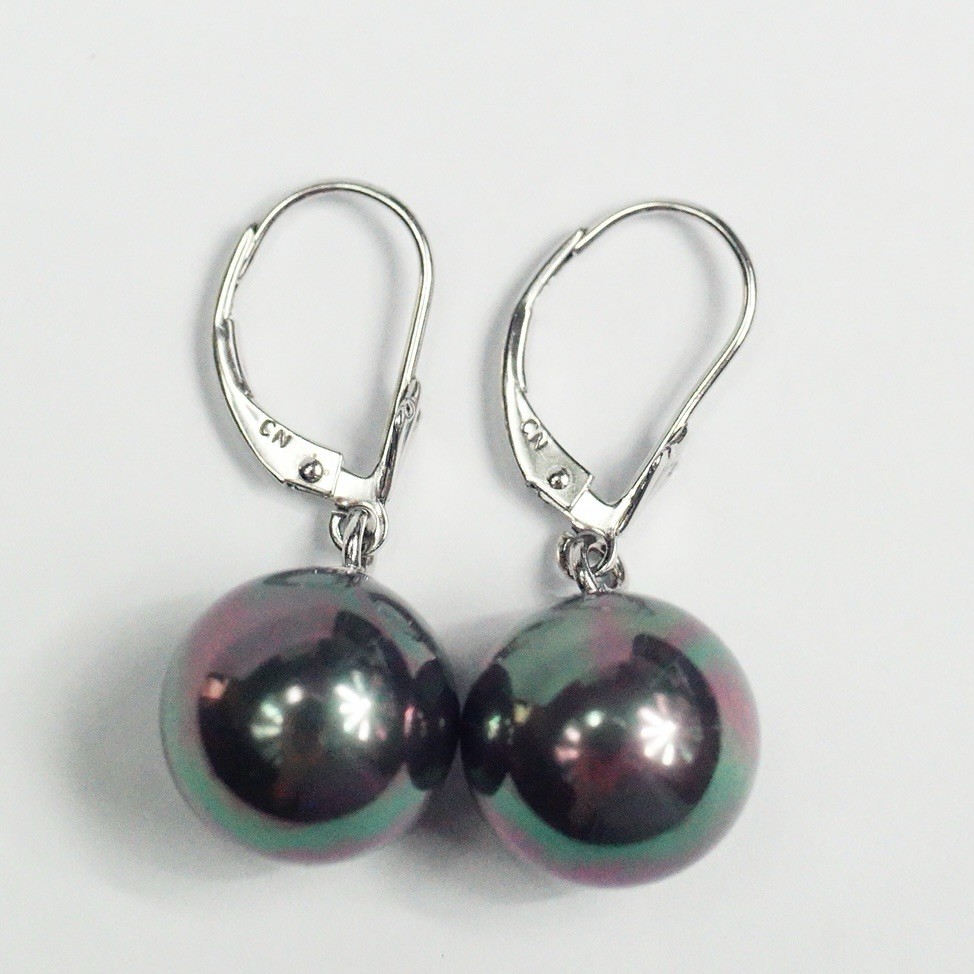 Lucoral Sterling Silver 12.2 mm Imitation Black Pearl Leverback Earrings