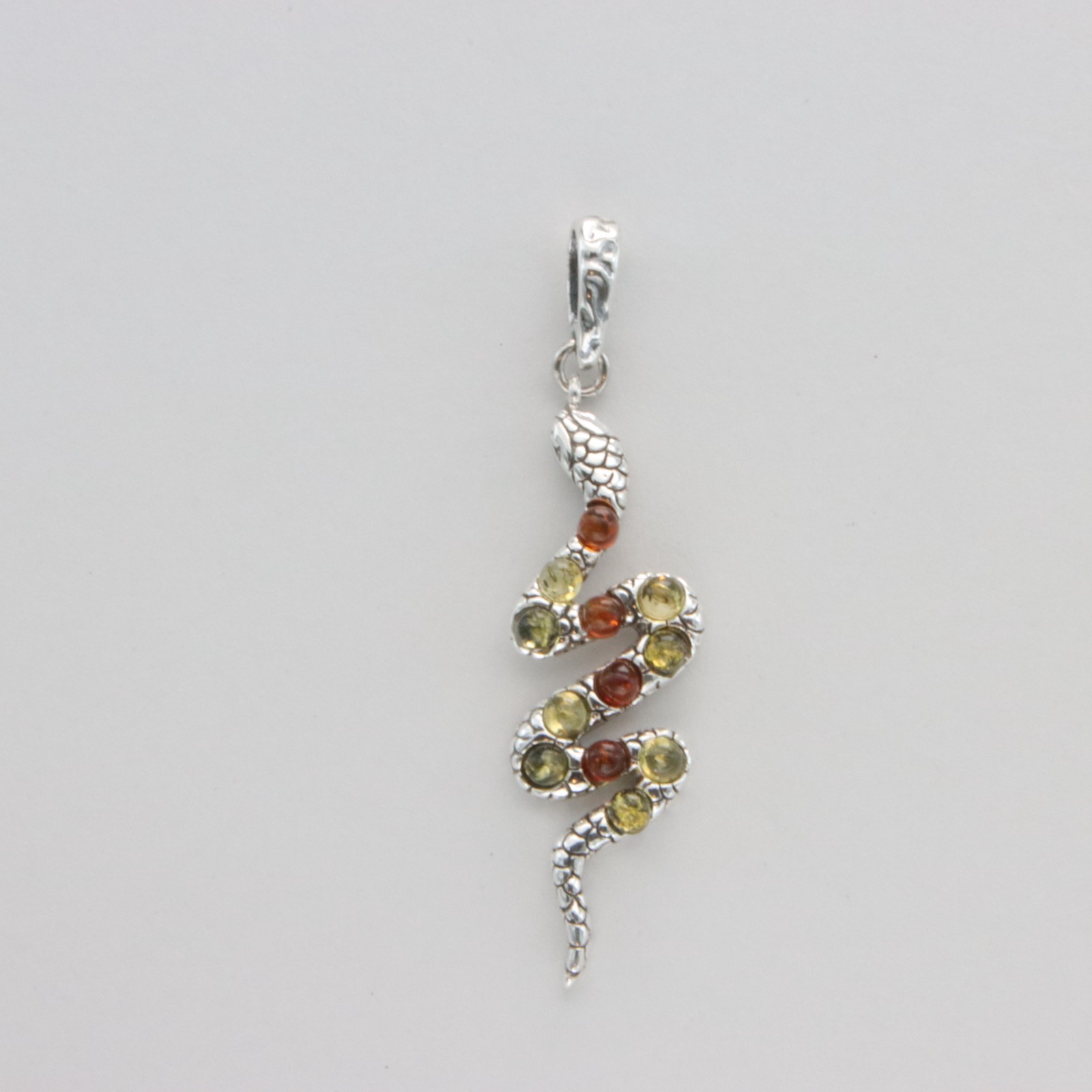 Multi-Color BALTIC AMBER Snake Pendant – 925 STERLING SILVER Necklace #4573e