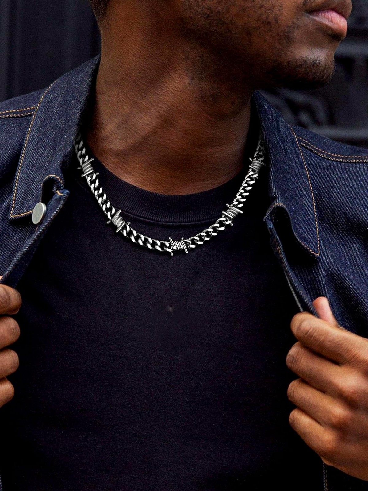 Stainless Steel Barbed Wire Necklace 9mm Thick Heavy 18 inches, a. 9mm-Silver