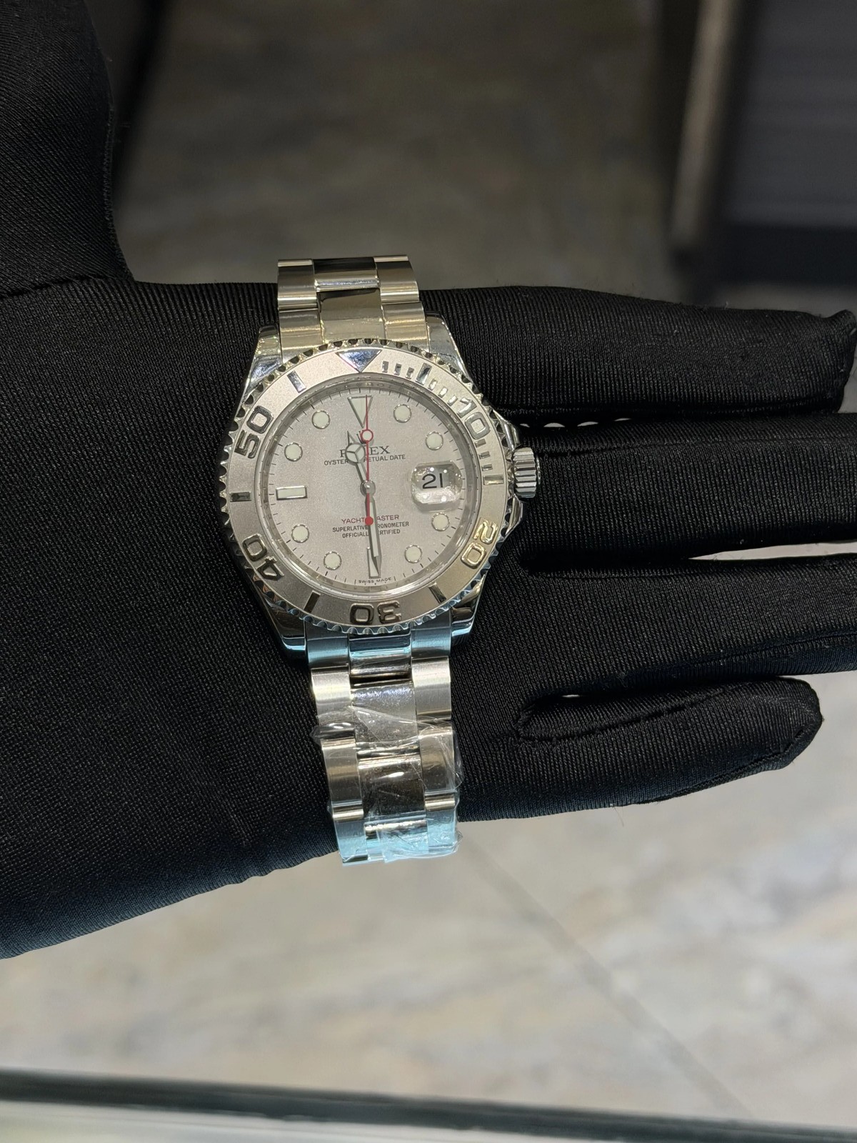 Rolex Yachtmaster Platinum Grey Dial on Oyster 116622 Card