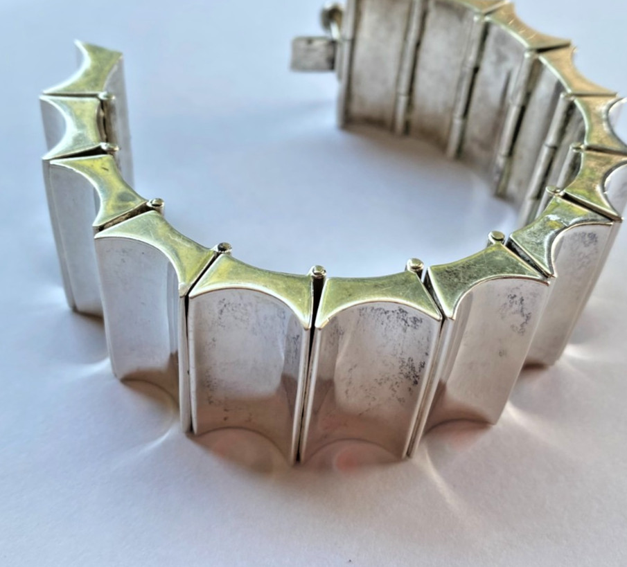 Signed Mexico 925 Heavy Sterling Silver Modern Wide Link Bracelet 173 Grams