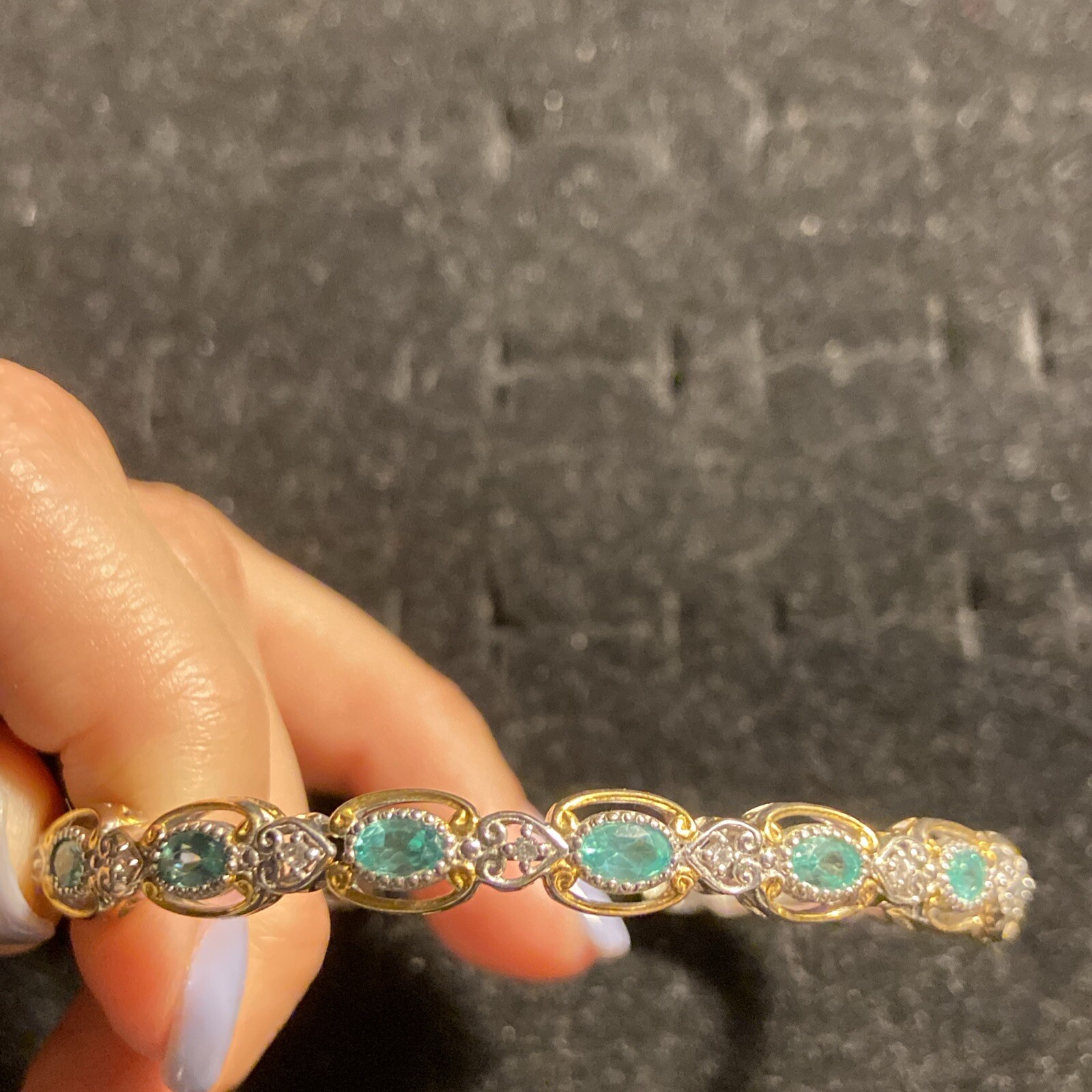Gems en Vogue 4.82ctw Dauphin Apatite & White Zircon Bangle Bracelet