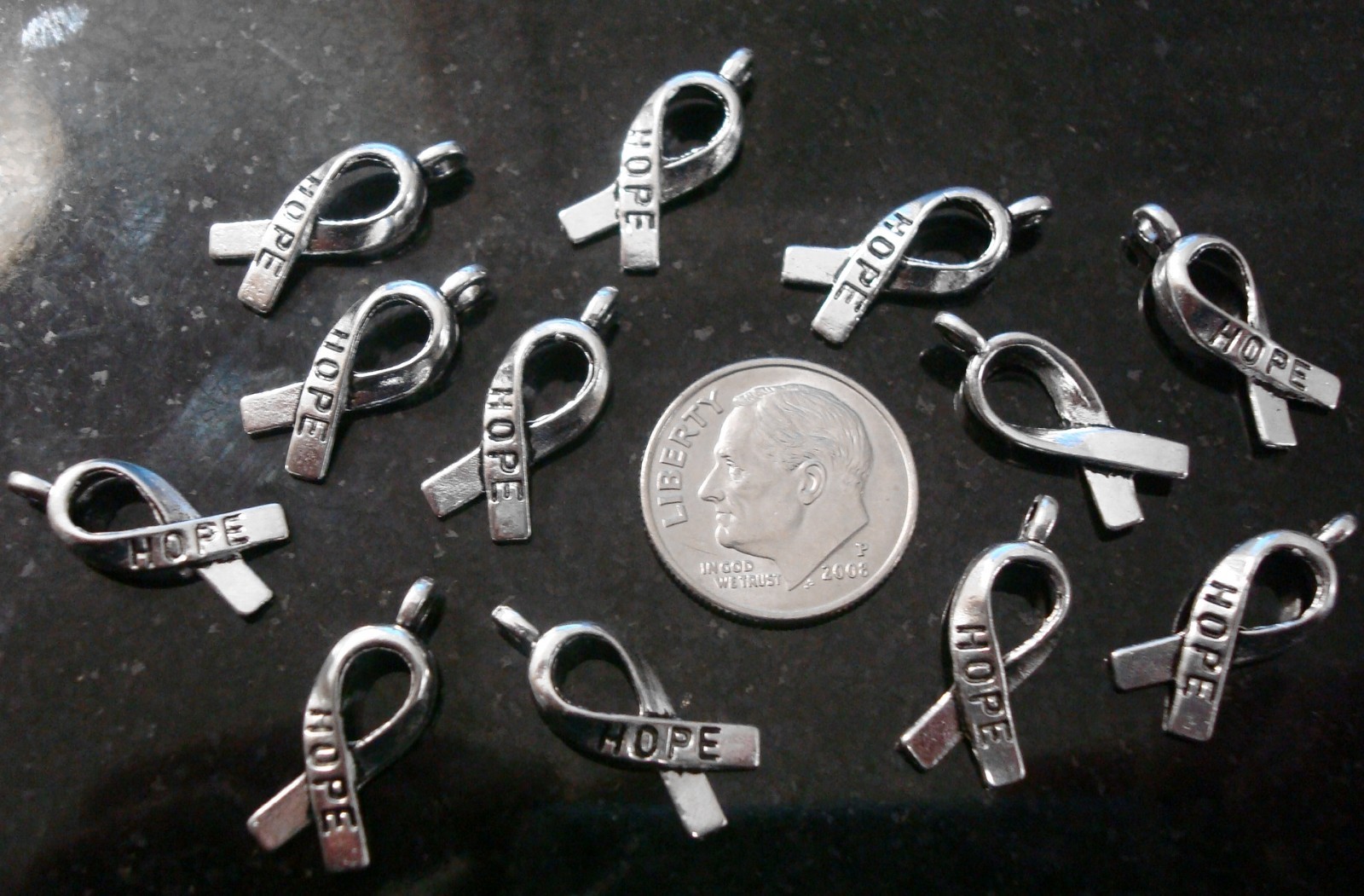 12 Cancer awareness hope ribbon charms antiq silver plated zinc findings cfp050