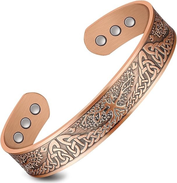 Pure Copper Magnetic 15mm Bracelet Solid Copper 6 Magnets Cuff Tree of Life