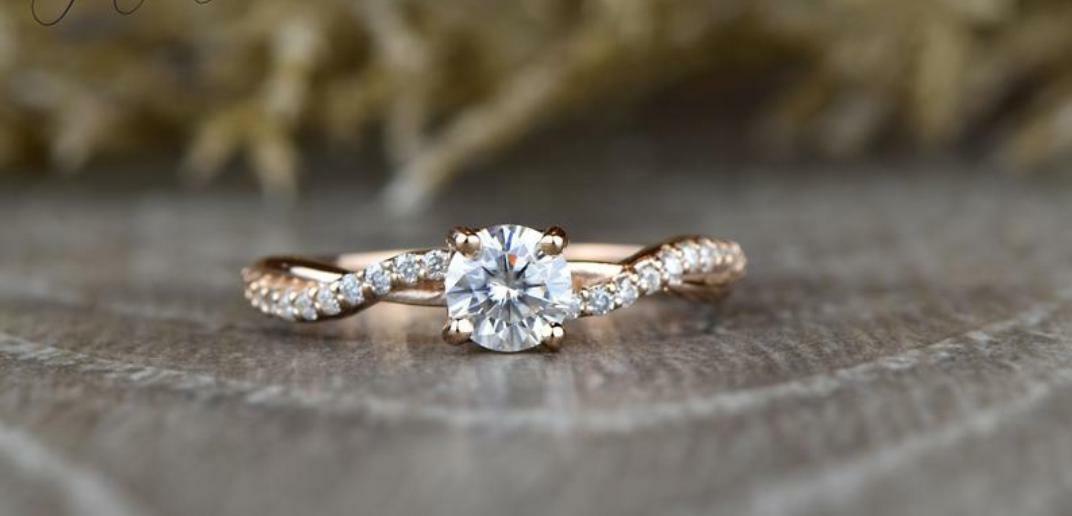 0.70 CT White Round CZ Twisted Engagement Ring In 14K Rose Gold Finish