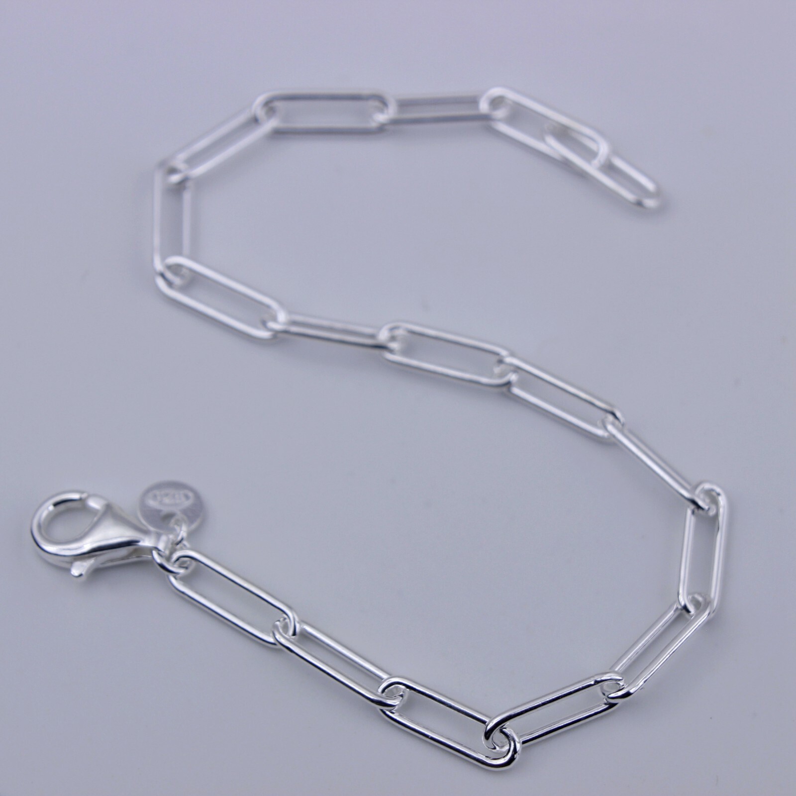Men Women Italy 925 Sterling Silver 4 mm Paperclip Link Chain Bracelet 7-8″