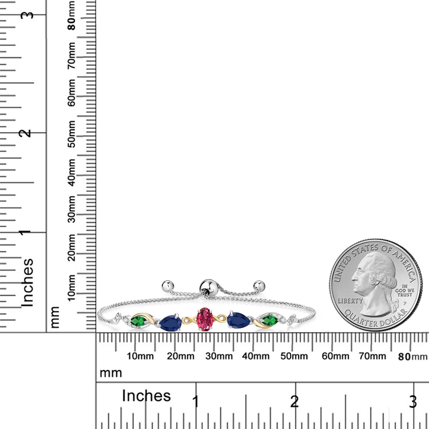 925 Silver and 10K Yellow Gold Pink Tourmaline Sapphire Nano Emerald and Lab