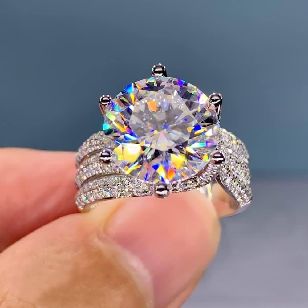 5CT VVS1 Sterling Silver Moissanite Engagement Ring Wedding Band For Women