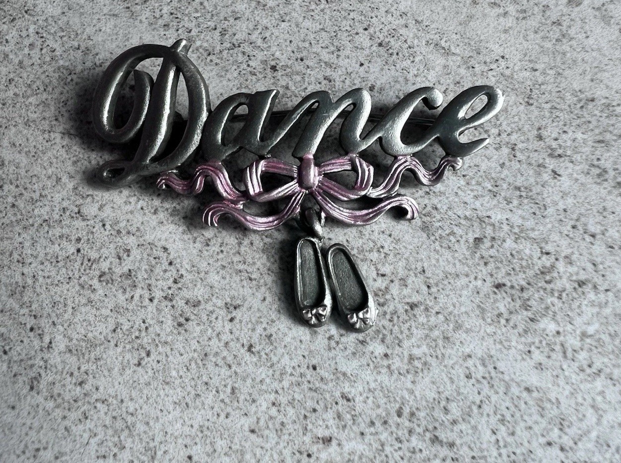 J.J. Jonette Jj Dance Pewter Pink Silver Ballet Brooch Dangle Charm Ballerina H1