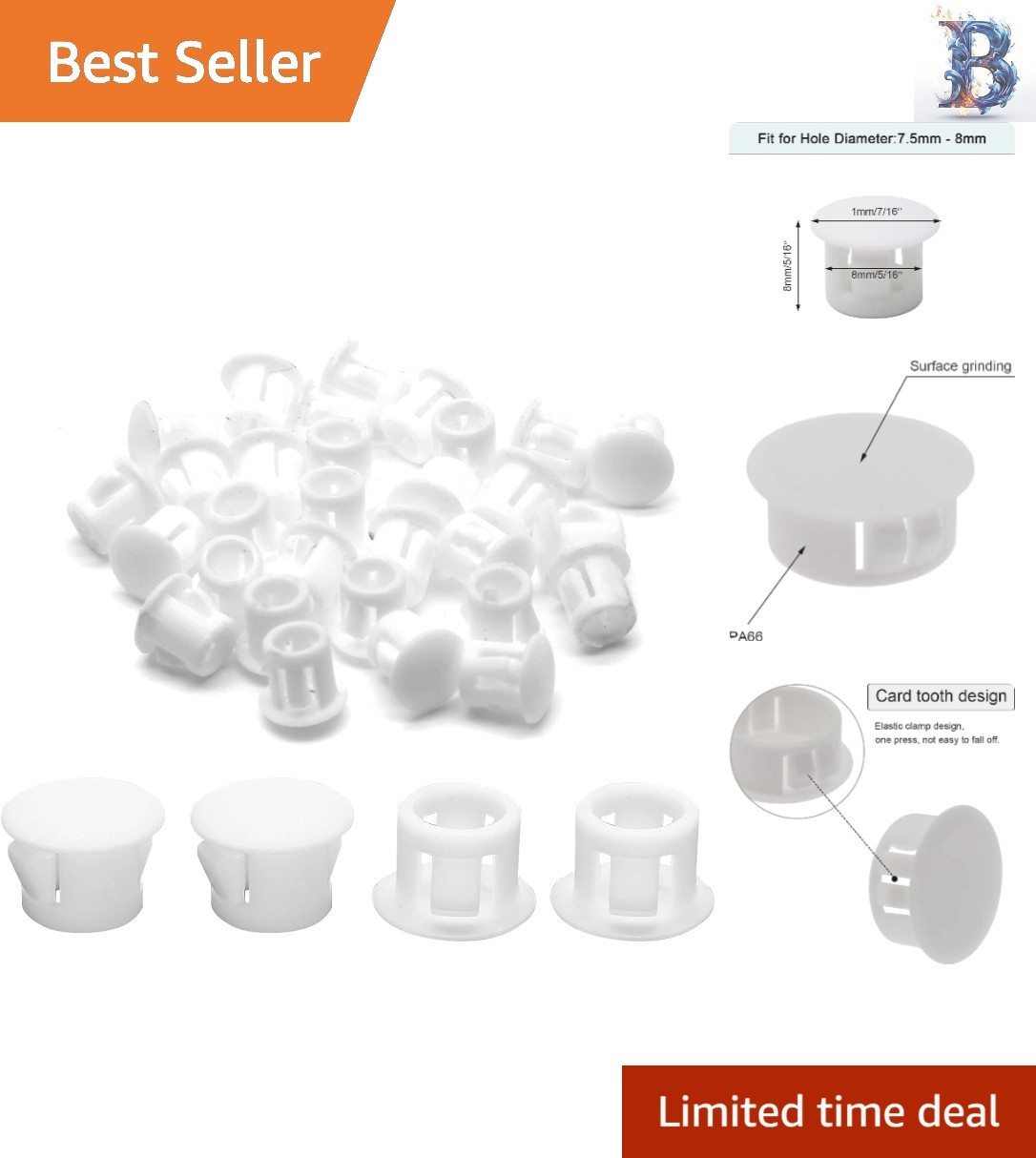 30PCS Durable White Plastic Hole Plugs 8mm (5/16″) for Furniture & Outdoors