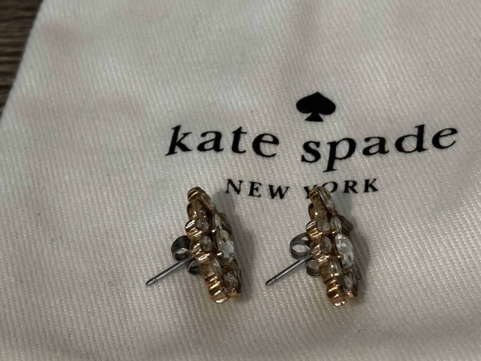 Kate Spade New York Rose Gold Crystal Owl Stud Earrings with Logo Cloth Bag