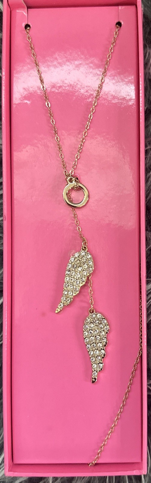 Victoria’s Secret Angel Wing Charm Necklace Pavé Setting in Pink Gift Box