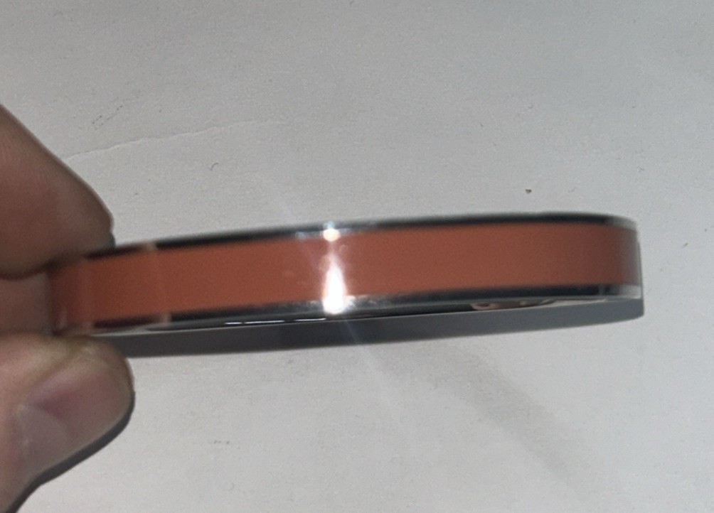Coach Signature C Logo Hinged Bangle Bracelet in Orange Enamel & Silver