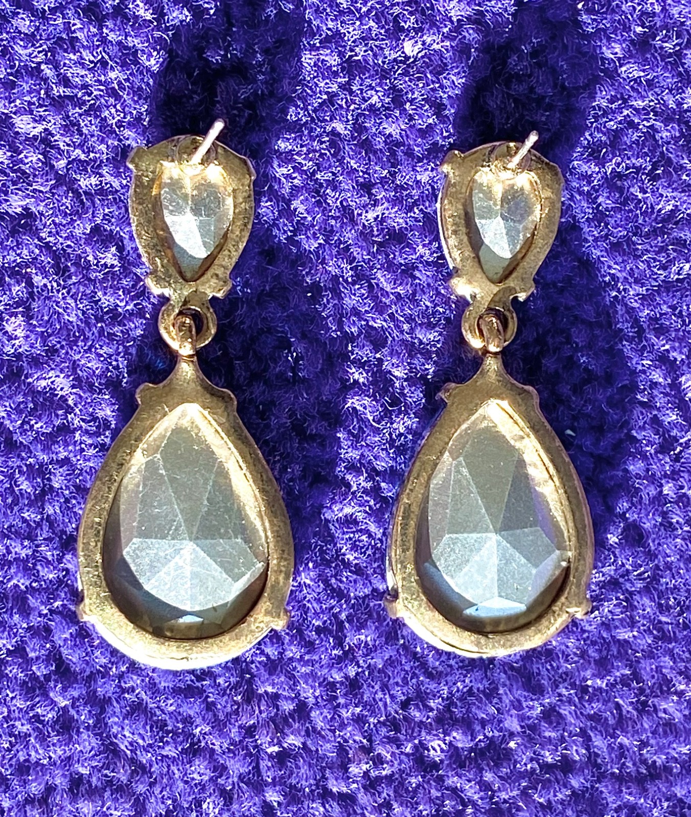 MYSTIQUE TEARDROP PEACOCK AUSTRIAN CRYSTAL GOLD+SLVR STATEMENT EARRINGS NWOT✨VTG