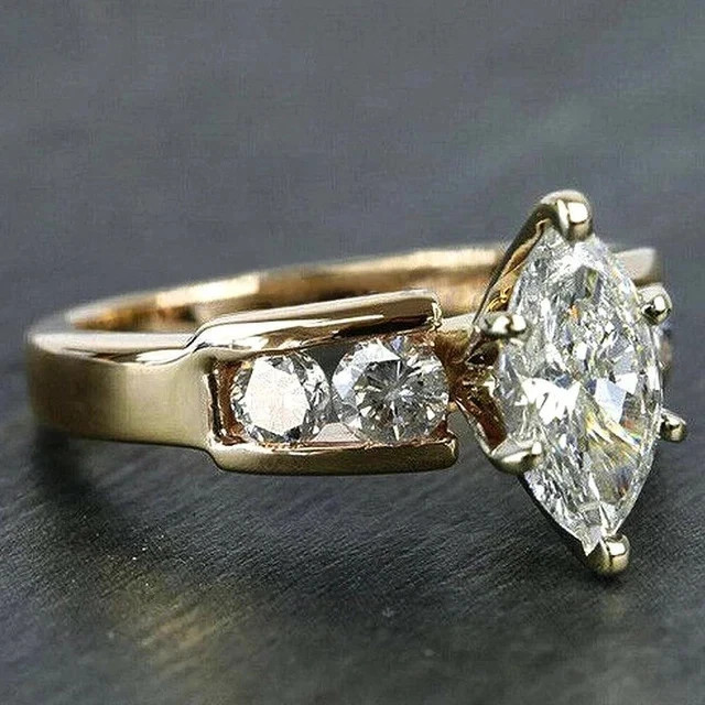 2Ct Marquise Cut Lab Created Diamond Engagement Ring 14k Yellow Gold Plated