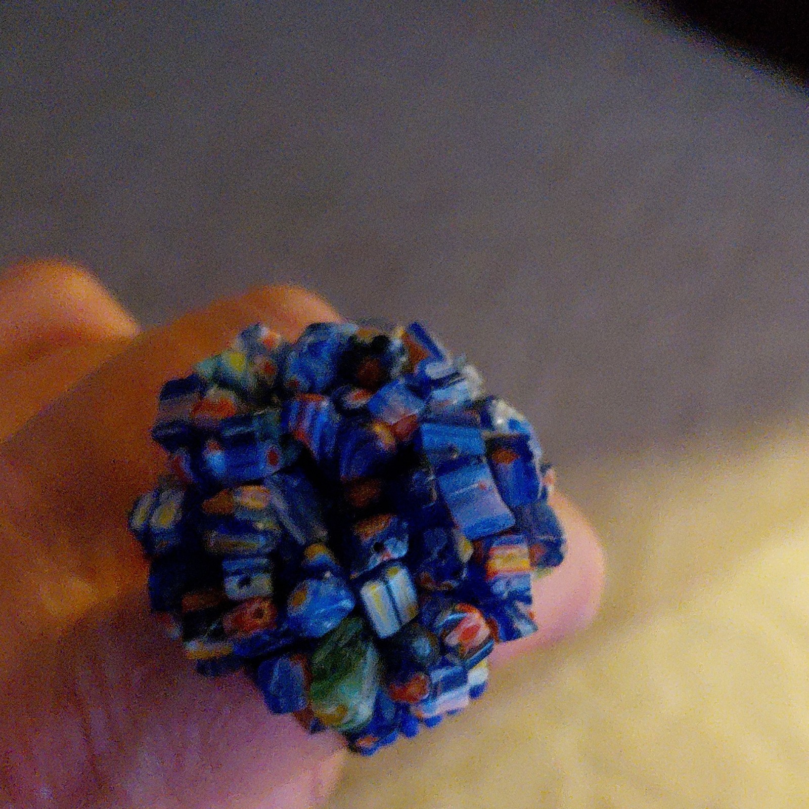 Blue Multicolor Beaded Glass Cluster Cocktail Band Ring Size 7 Round