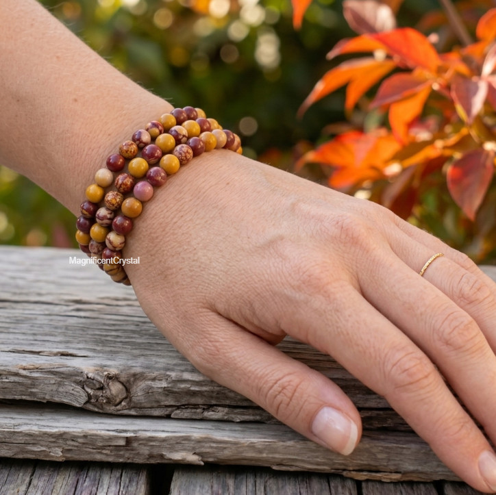 Genuine Mookaite Jasper 4mm Round Bead Stretch Bracelet Earthy Healing Crystal