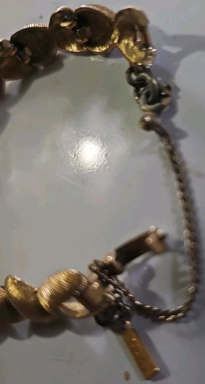 Vintage Monet Gold Tone Link Bracelet With Safety Chain Chunky Textured
