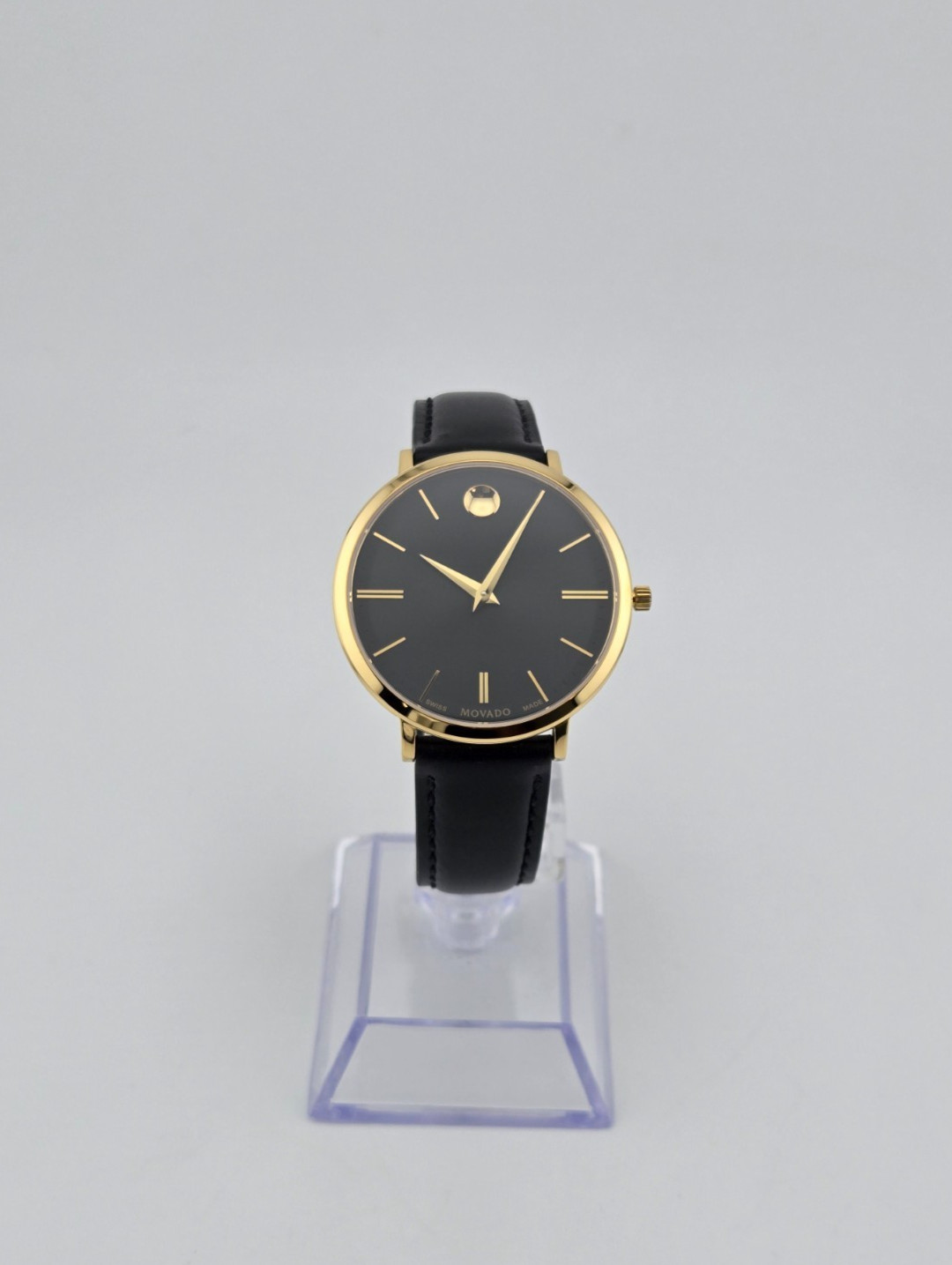 Movado Ultra Slim 0607091 Leather Strap Black Dial Women’s Watch ⌚