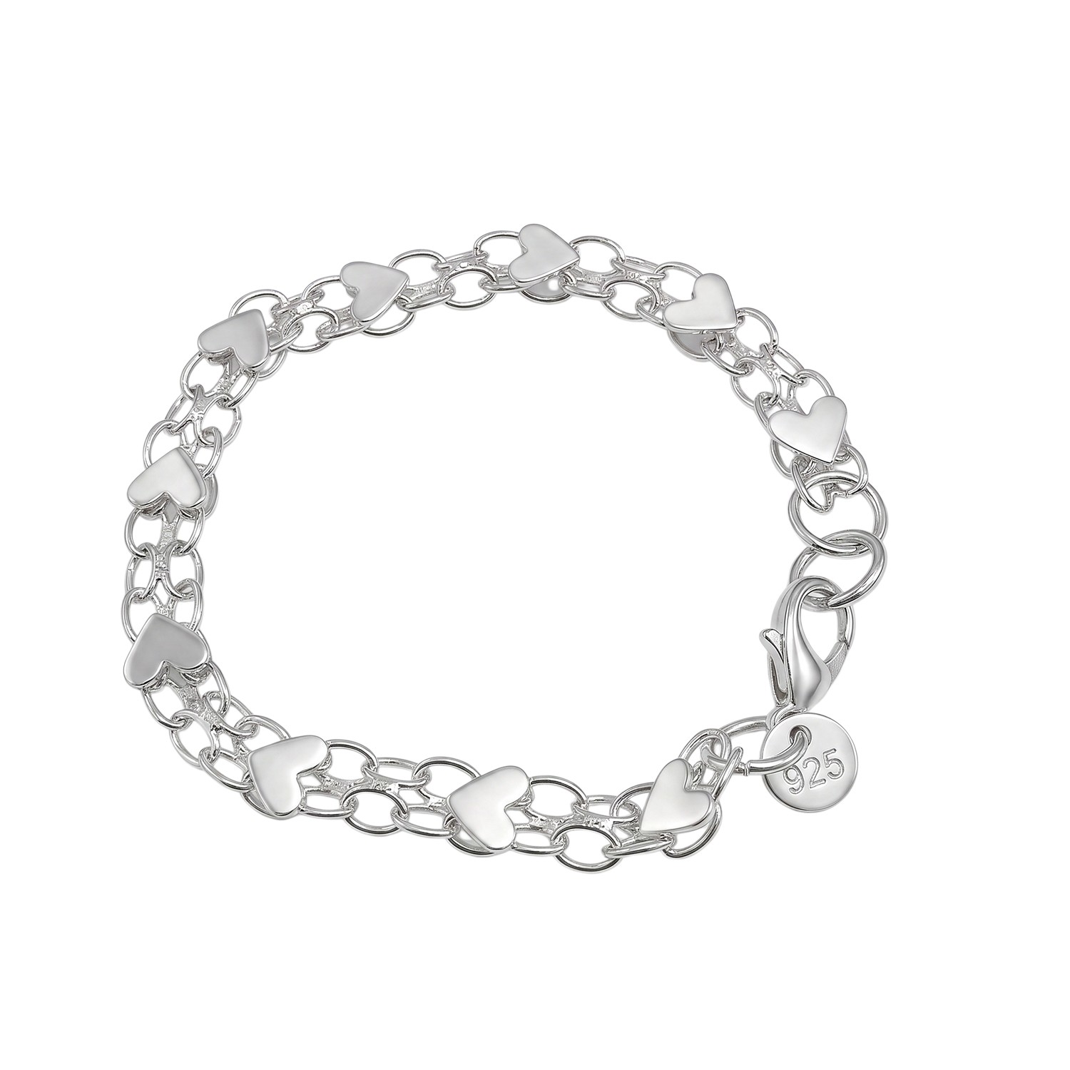 Beautiful Double‑Chain Love Heart Link Bracelet Silver for Women Jewelry Girls