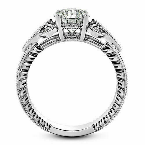 1.30Ct White Round Cut Stone Leaf Design Engagement Ring In 925 Sterling Silver