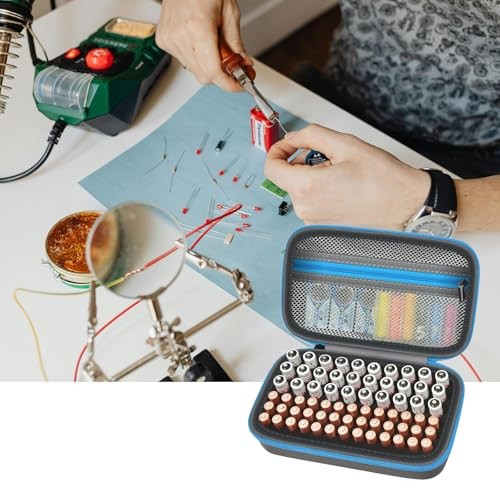 Battery Organizer Case for AA AAA Batteries, Storage Holder Box with Mesh Blue