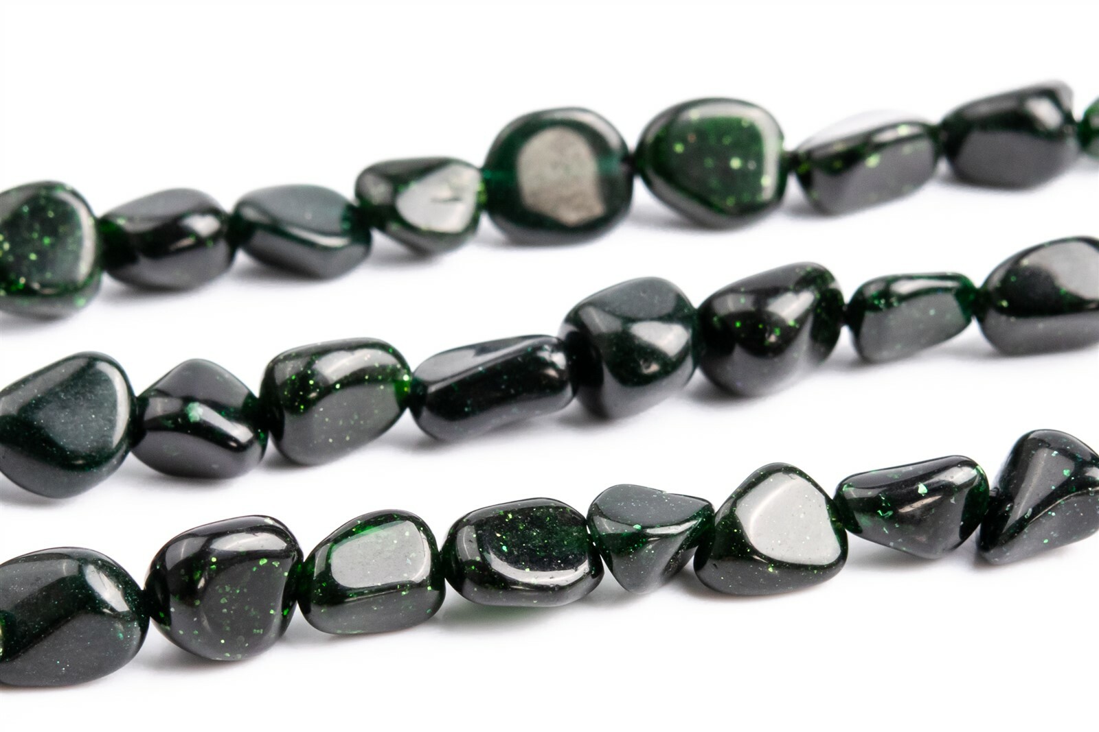 8x6MM Dark Green Goldstone Pebble Chips Grade AAA Loose Beads