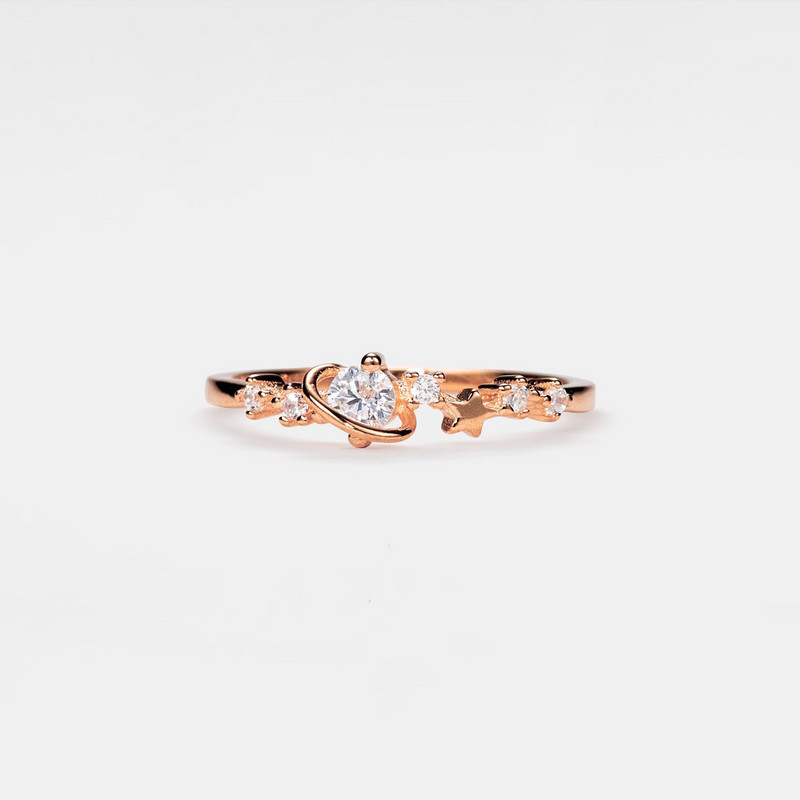 Dainty Planet Saturn Moon Star Stacking Ring in 925 Sterling Silver