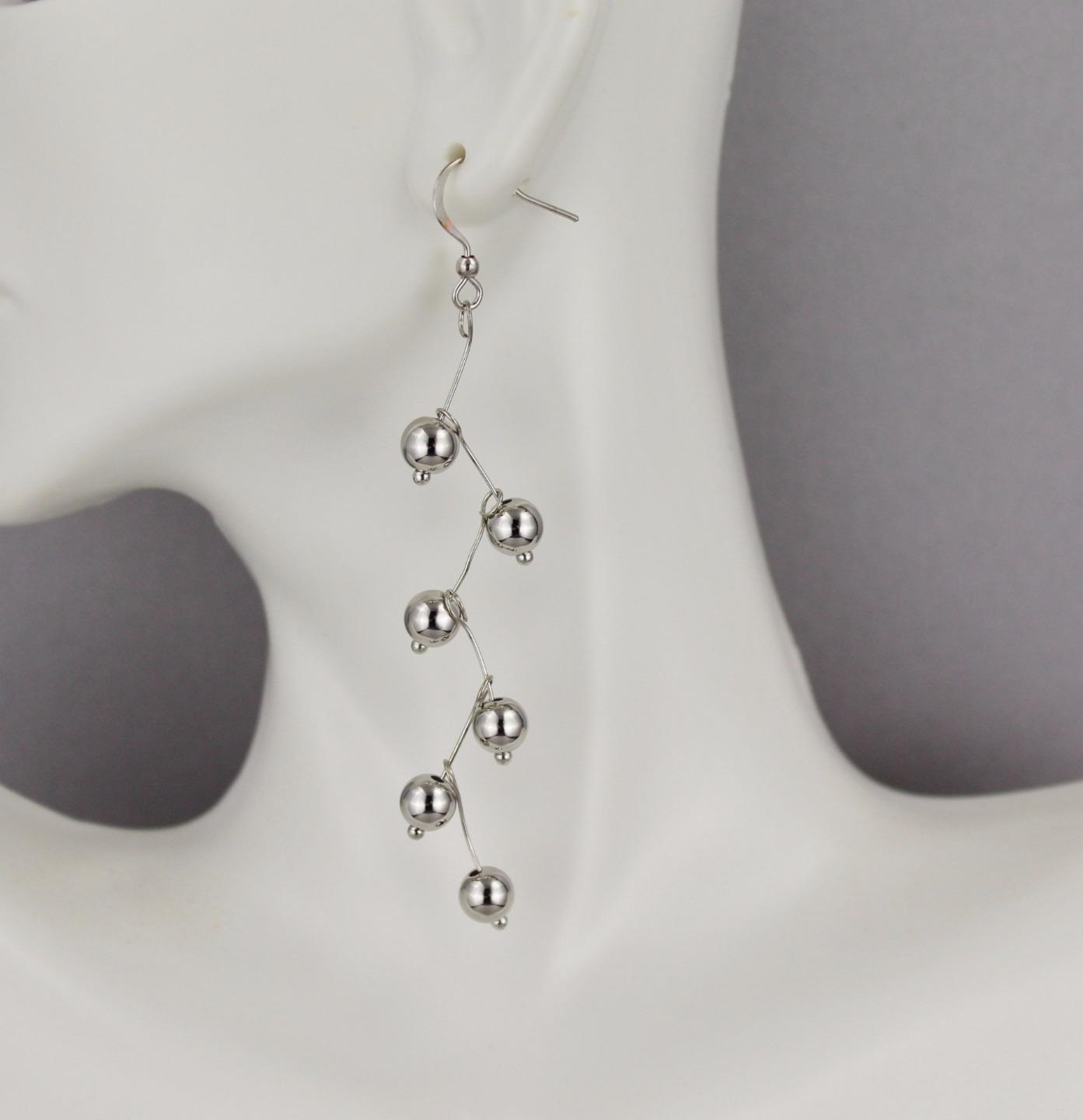 Silver beaded chandelier earrings lightweight dangle earrings dangly long bead