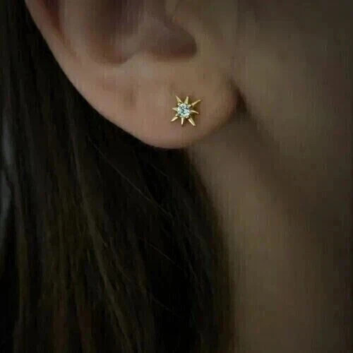 1.10 Ct Round Cut Moissanite Women’s Star Stud Earrings 14K Yellow Gold Plated.