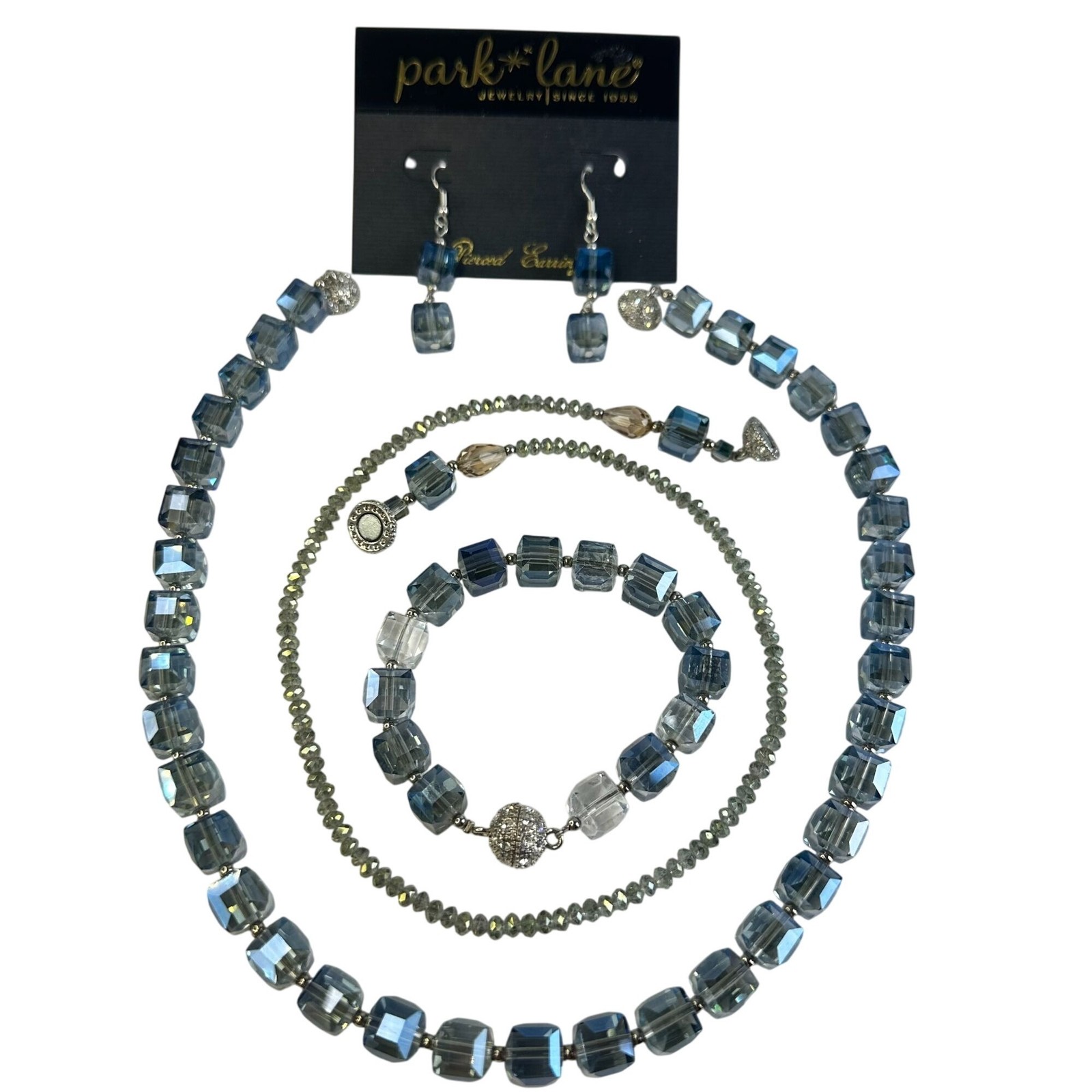 Park Lane Four Square Blue Crystal Two in One Necklace Earrings Set