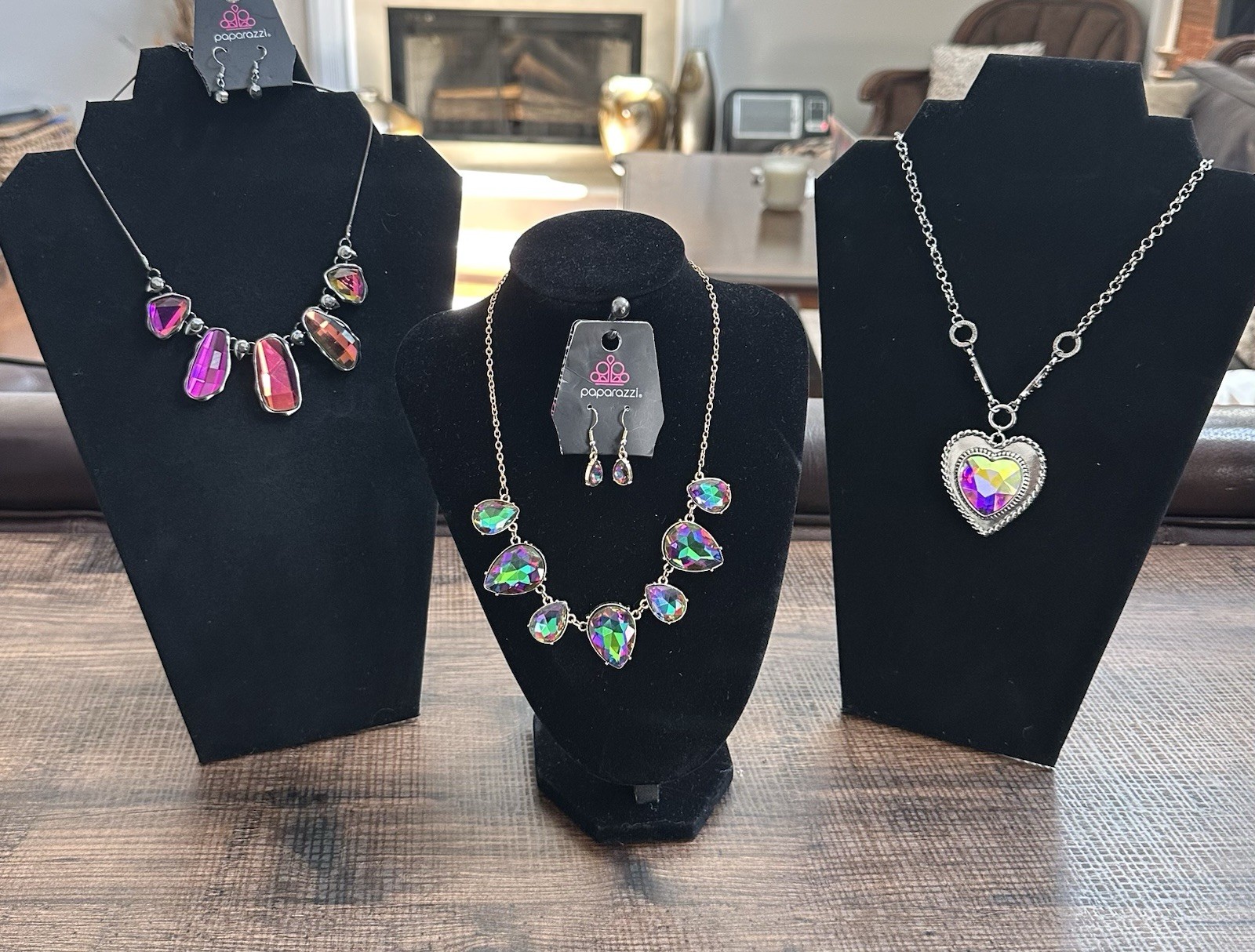 5 Pc Paparazzi Necklaces Iridescent Heart Cosmic Opulence New Display Wholesale