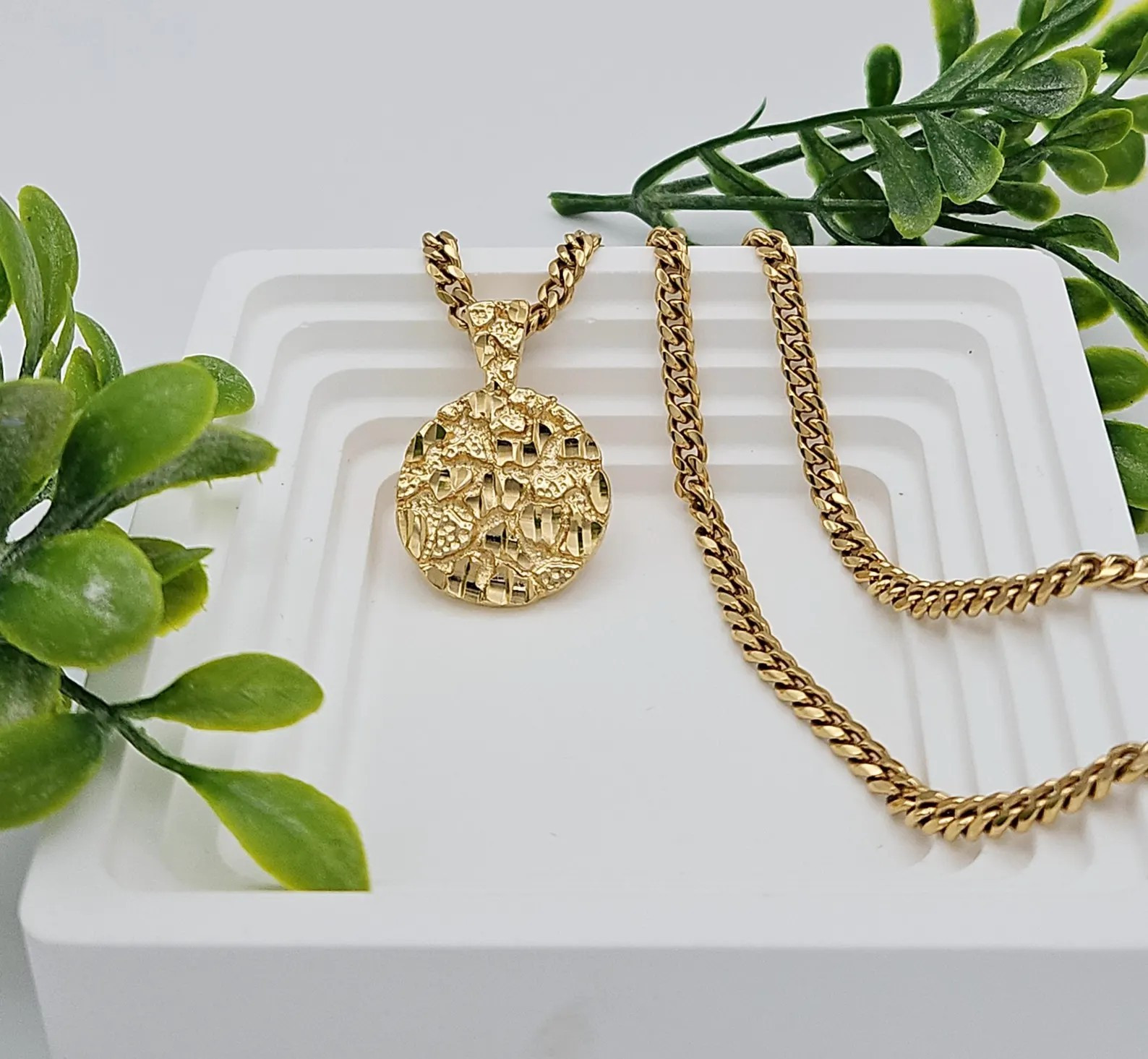 Gold Nugget Necklace, Medium Nugget Necklace, 14k Heavy Plated Gold, 25mm Nugget