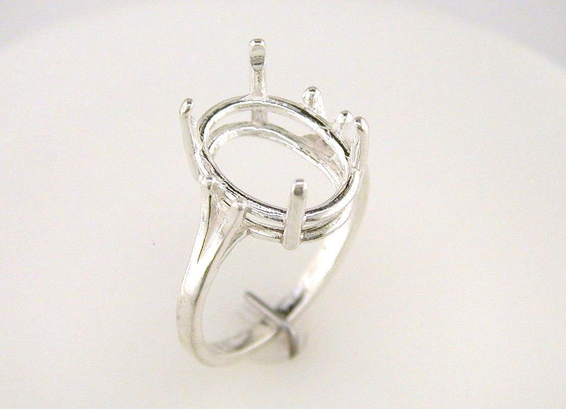 (11 x 9 mm – 14 x 12 mm) Oval 4 Prong Split Shank Ring Setting Sterling Silver