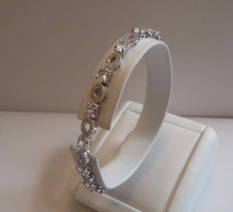 925 STERLING SILVER LADIES DESIGNER TENNIS BRACELET 6.50 CTS SIMULATED DIAMOND