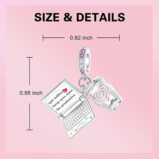 Coffee Cup Computer Charm 925 Sterling Silver Charms Fits Womens Bead Bracel…