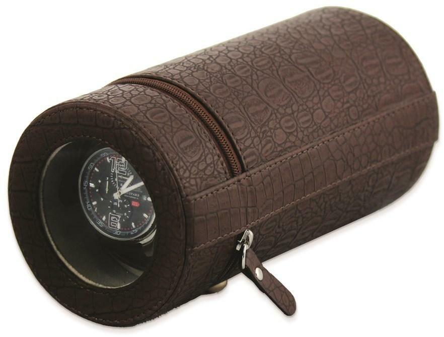 Rotations Brown Croco-Style Texture Faux Leather Travel Watch Winder