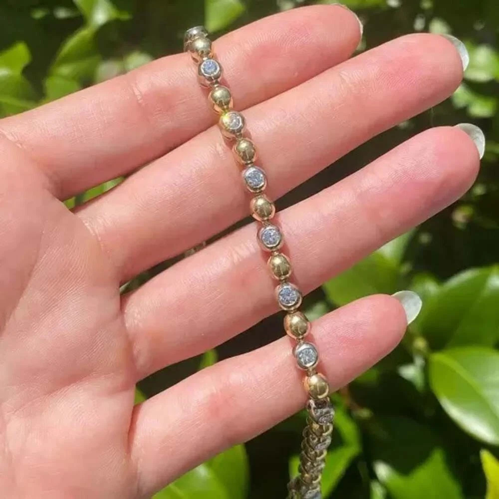 5Ct Round Cut Lab Created Diamond 14K Yellow Gold Plated Bubble Tennis Bracelet