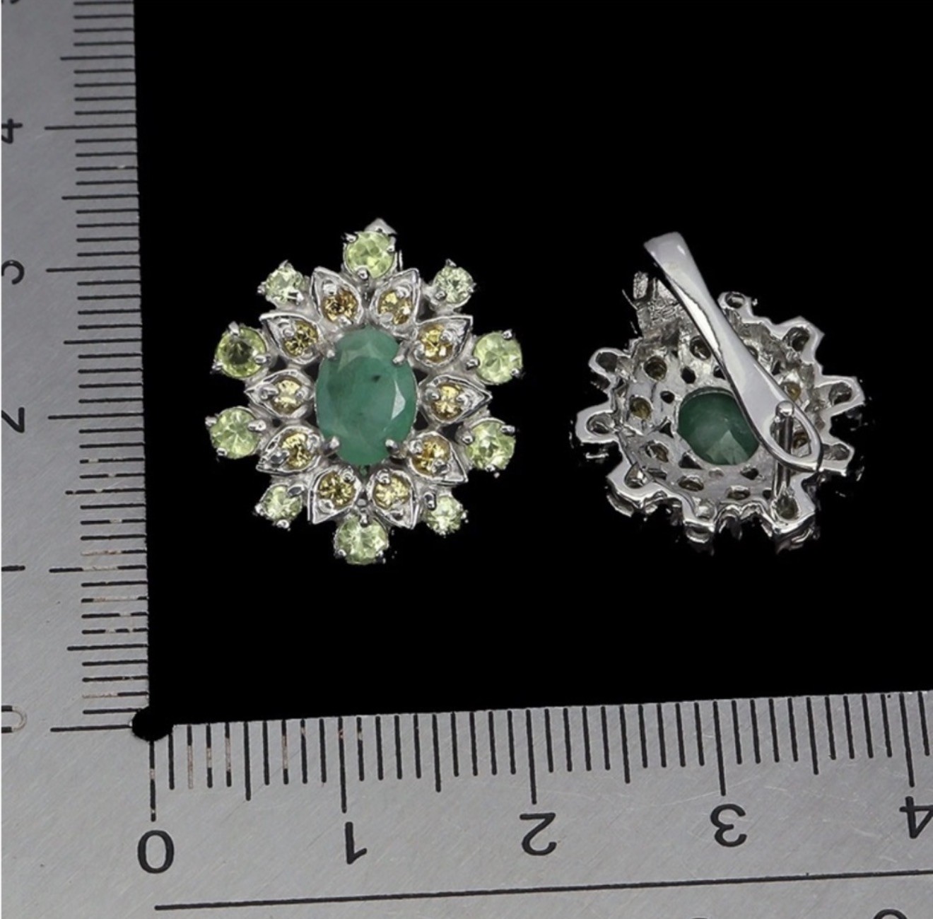 Breathtaking Natural Emerald, Peridot & Sapphire Earrings 925 Sterling Silver