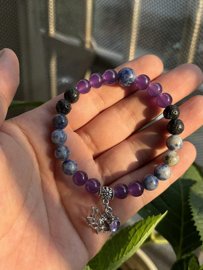 Chakra Healing Natural Stone Round Gemstone Lotus Energy Beads Bracelet Jewelry