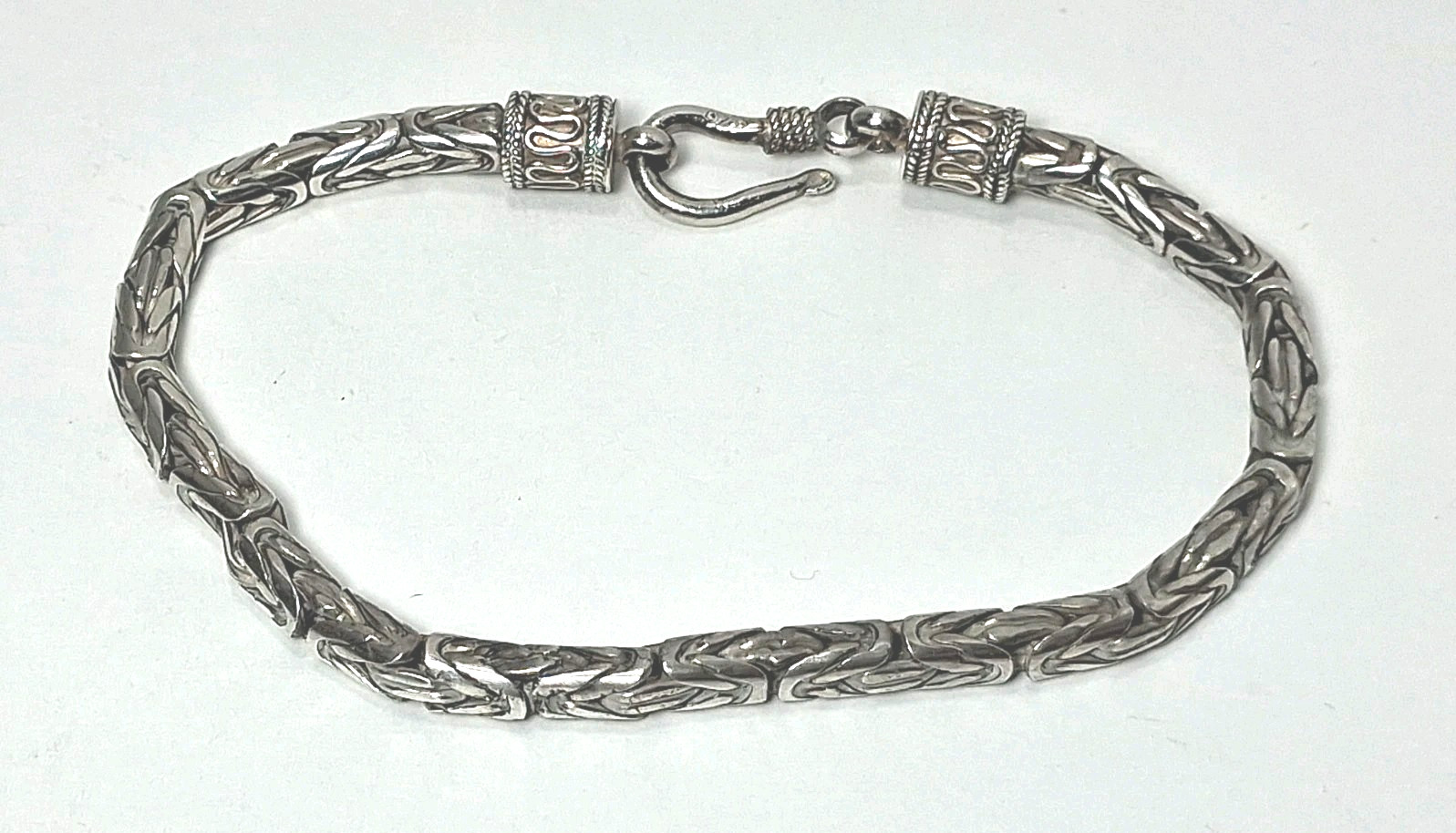 Sterling Silver 925 Byzantine Bali Chain Bracelet with Oxidized Finish 8″ Long