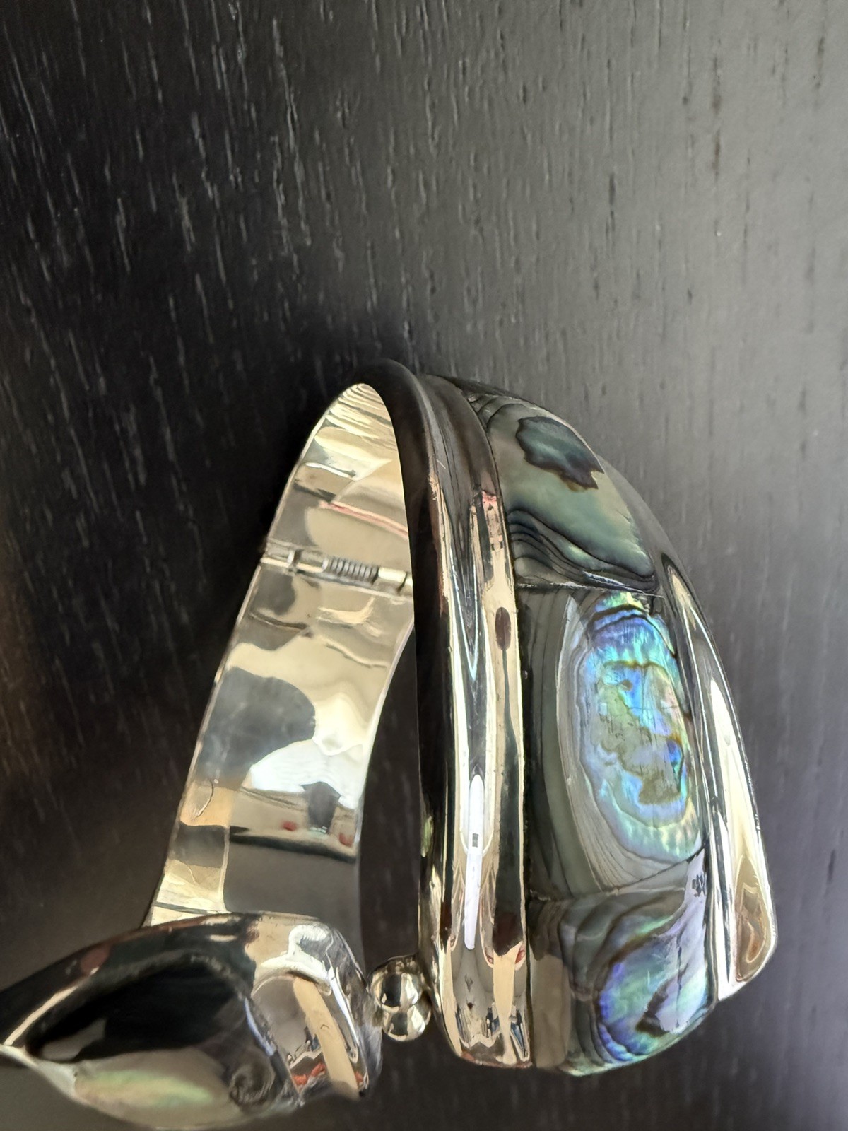 Vintage TAXCO Sterling Silver & Abalone Bypass Clamper Spring-Hinge TR-164