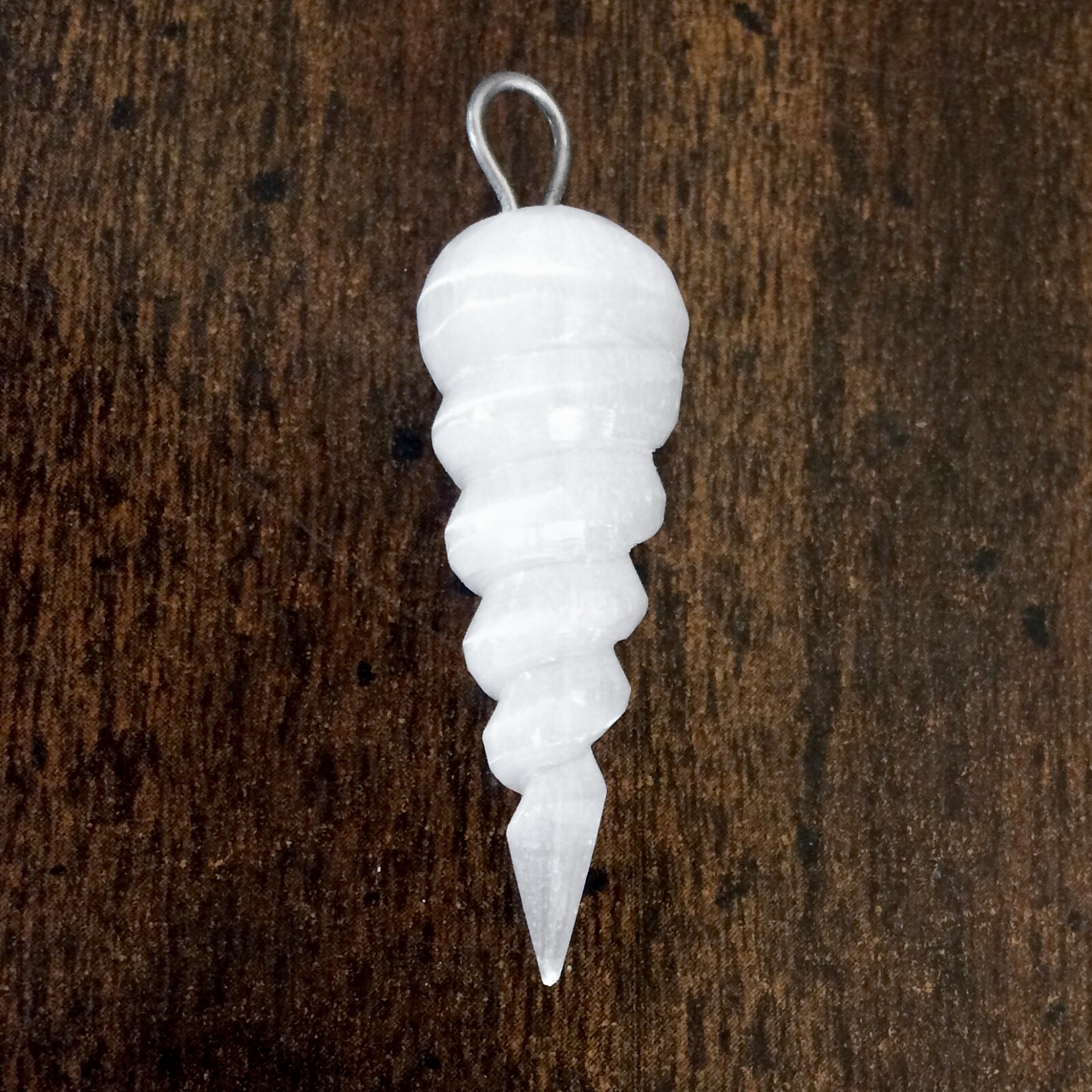 Natural Selenite Crystal Spiral Pendant 925 Sterling Silver Necklace Handmade