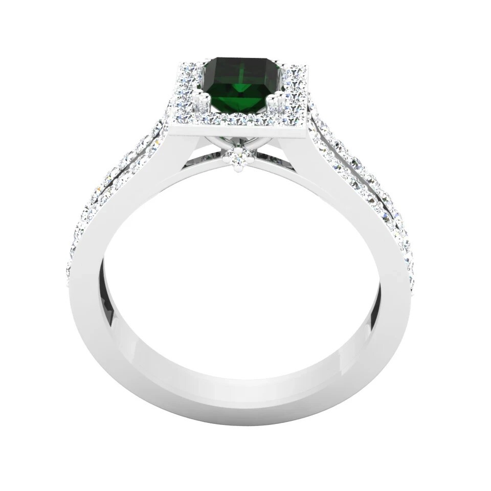 1.64 Ct Real Natural Emerald Diamond Wedding Ring 14K Solid White Gold