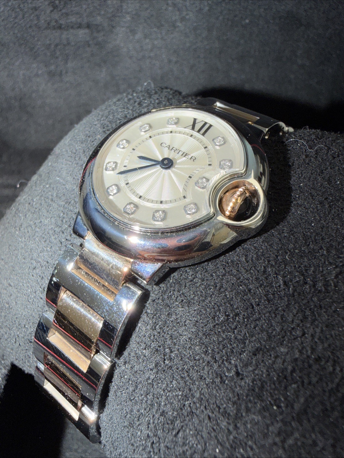 Cartier Ballon Bleu Steel And Rose Gold 28mm Silver Diamond Dial WE902030