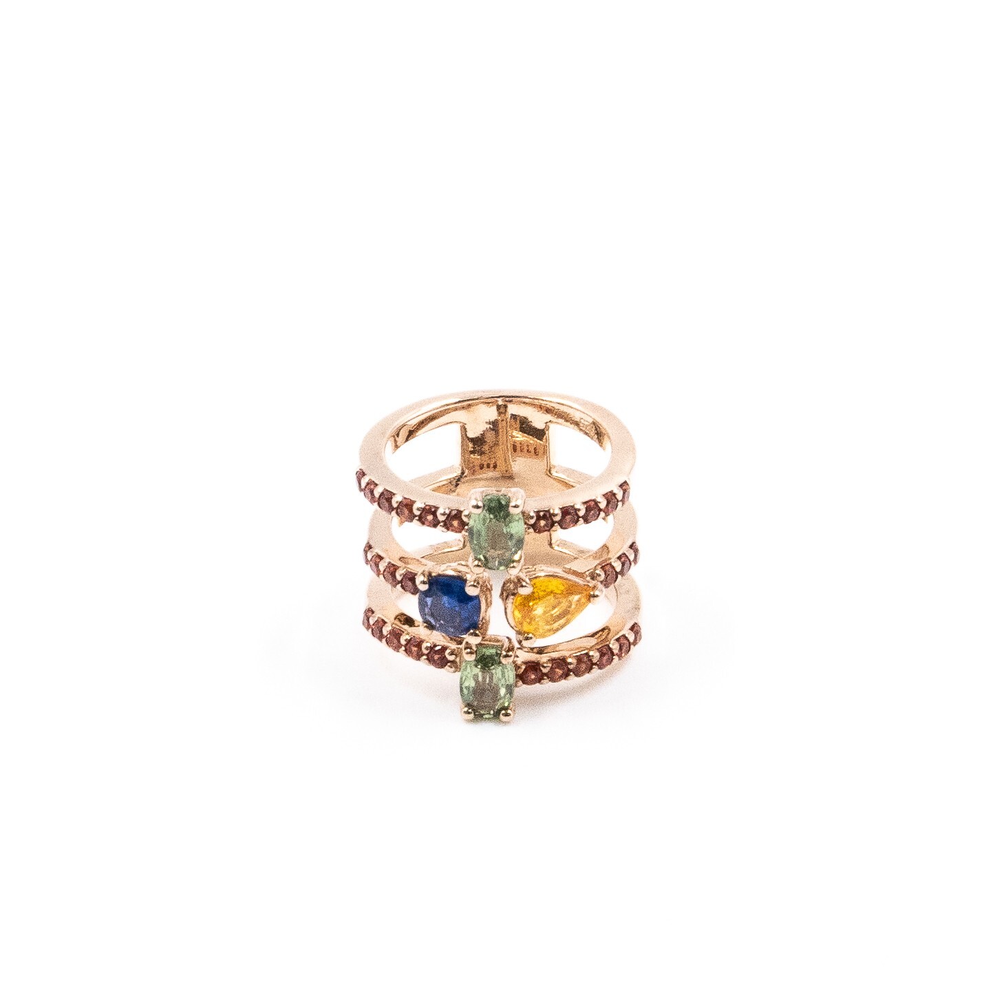 3.13ct Natural Green Red Yellow Blue Sapphire Ring 925Sliver in Rose Gold Plated